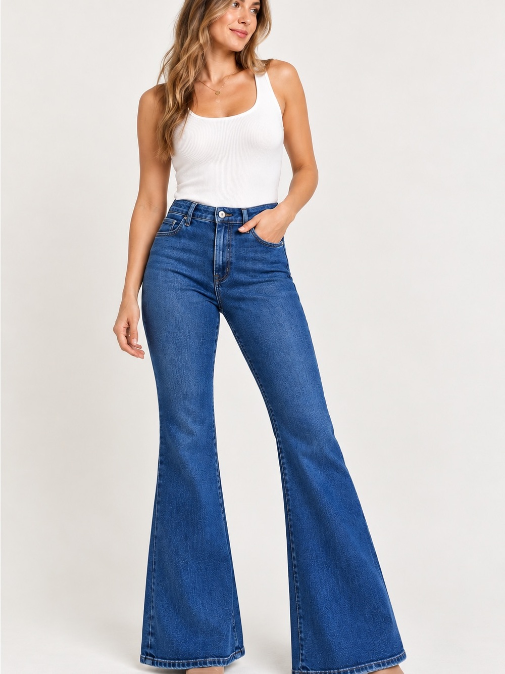 Pilcro High-Rise Flare Jeans in Deep Blue